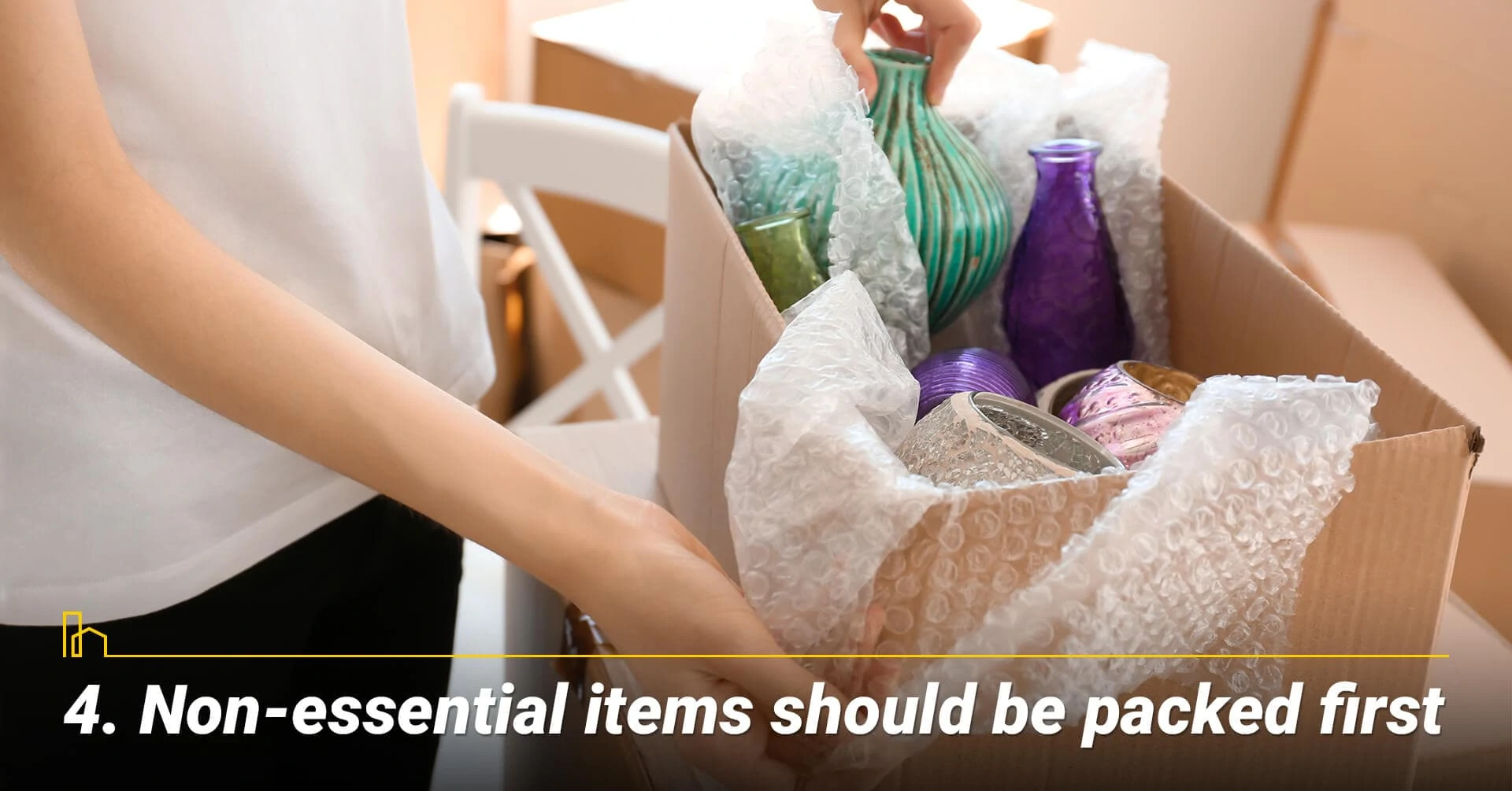 Non-essential items should be packed first, pack less frequently used items first