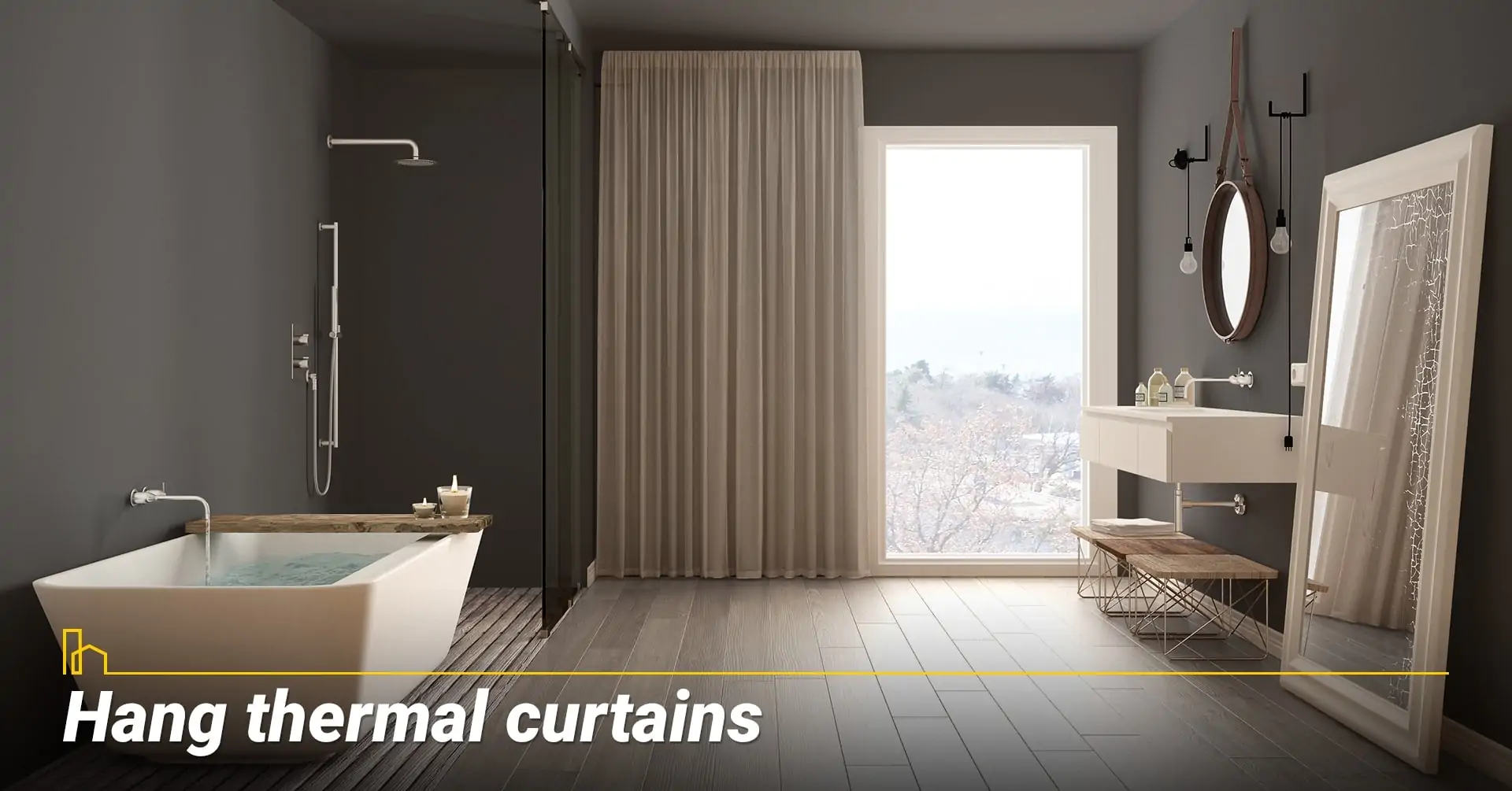 Hang thermal curtains, use thermal curtains to block cold weather