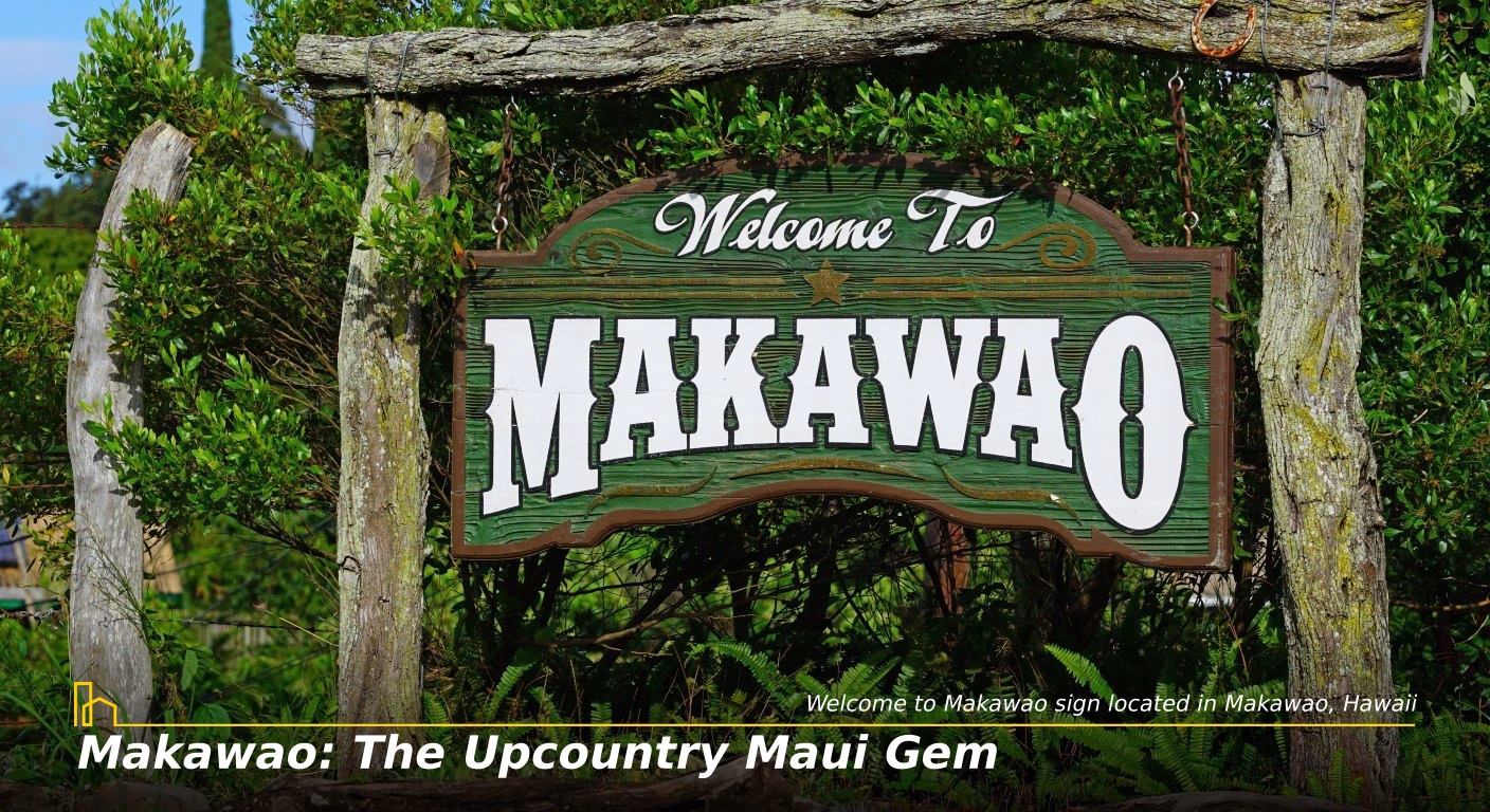 Makawao Welcome to Makawao sign located in Makawao Hawaii branded
