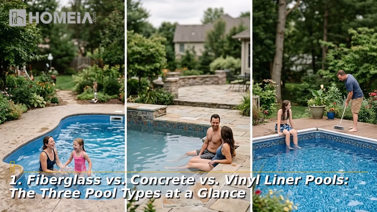 1. Fiberglass vs. Concrete vs. Vinyl Liner Pools The Three Pool Types at a Glance